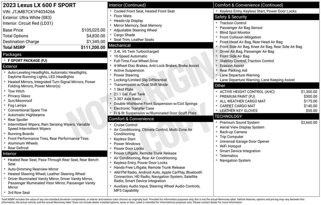 2023 Lexus LX 600 F Sport Handling AWD